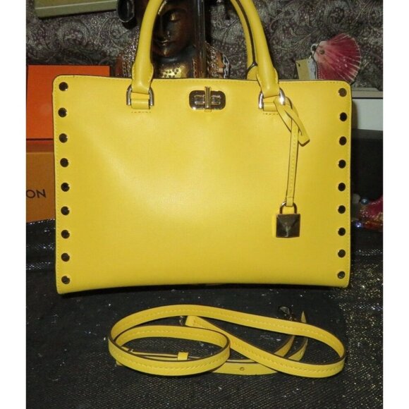 Michael Kors Sylvie Sunflower Yellow Structured leather Studded Tote Satchel - Picture 1 of 15